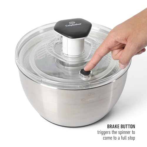 Image of Calphalon Aero 6.3-Qt Stainless Steel Salad Spinner, Fruit & Vegetable Washer Bowl with Strainer Basket for Washing Lettuce, Spinach, Herbs & Fresh Produce