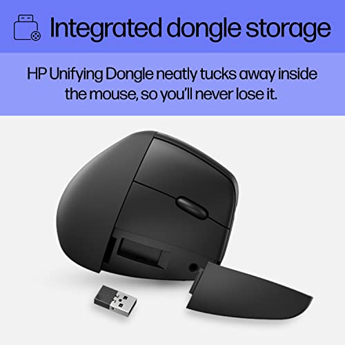 HP 920 Ergonomic Vertical Mouse Wireless Bluetooth 5.3 & USB Dongle, 5 Programmable Buttons, 16 Week Battery, Multi-Device, Multi-OS - image 7