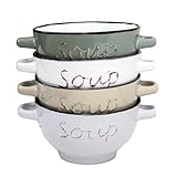 Darthome Set of 4 Handled Soup Bowls 500ml Stoneware Script Label Stew Serving Dishes