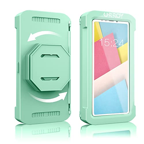 URROY 2021 Upgrade Shower Phone Holder [360Â° Rotation], Waterproof Wall Mount Shower Phone Case, HD High Sensitivity Cell Phone Universal Bathroom Mirror Shelf Storage Box for Bathtub, Kitchen (Mint)