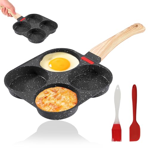 Yeqqzq Nonstick 4-Cup Egg Pan, Healthy Granite Egg Frying Pan for Eggs, Pancakes, Plett, Crepes, Compatible with Gas Stove & Induction Cookware