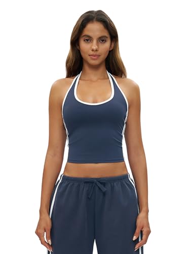 Débardeur de sport femme dos nu rayé haut de fitness coupe élégante