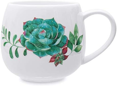 13oz Cute Coffee Mugs for Women Bone China Coffee Mug Cute Mugs Christmas Mugs birthday Gifts for Mom Friends (Green Plant)