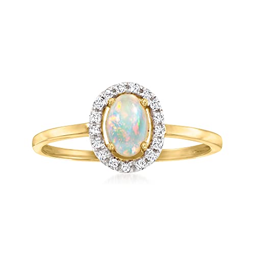 Canaria Opal Halo Ring With Diamond Accents In 10Kt Yellow Gold #TOP18