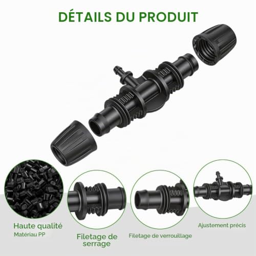 AOOWU 3-Voies Raccord de Tuyau D'Irrigation, 15PCS Connecteur de Tuyau en T Barbelé, pour Tube 13/16 mm à 4/7 mm 1/2 à 1/4 pouce, Connecteur d'Irrigation Goutte à Goutte à 3-Voies pour Jardin, Pelouse – vue 3