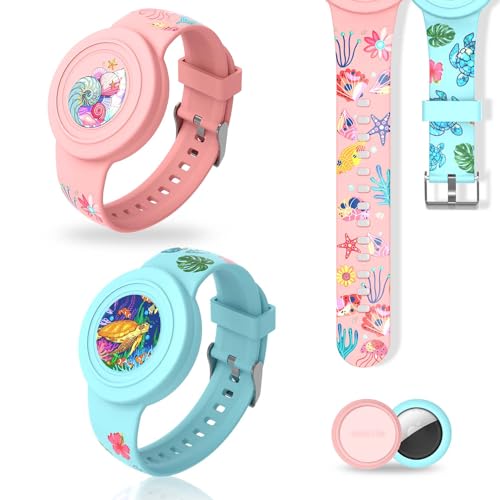 2pcs Braccialetto per Bambini Impermeabile per AirTag, Carino Animato Regolabile IP53 Silicone Nascosto per Apple Air Tag Holder Custodia Anti-Perdita GPS Tracker