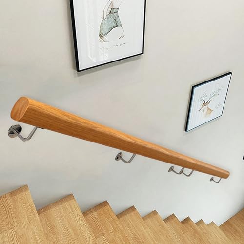 PUSAPA 階段用手すり 屋内 屋外 ステップ - 1m/1.5m/2m/3m/3.6m 木製階段手すりキット ステンレススチール 壁取り付けサポート 階段手すり 安全ハンドレール (サイズ: 10フィート/30