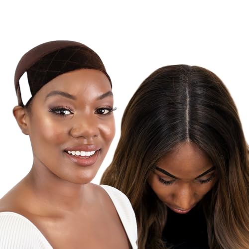 Bonnet de perruque tout-en-un confortable avec fermeture réglable marron chocolat