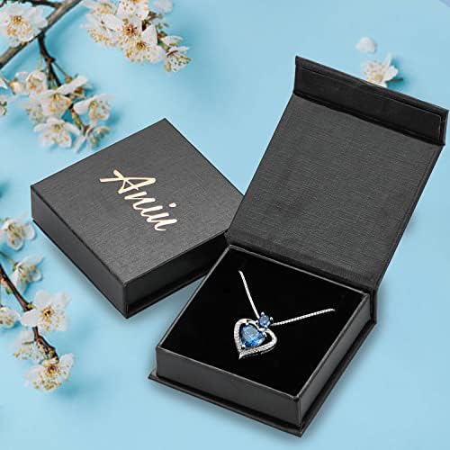 Aniu  Love Heart Pendant Necklaces for Women/Girls, 925 Sterling Silver 5A Cubic Zircon Birthstone Valentines Day Jewellery Gifts for Women Party/Anniversary Day/Birthday (with Gift Box)