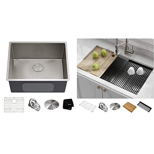 Kraus Khu101-24L Standart Pro 24-Inch Undermount 16 Gauge Single Bowl Laundry And Utility Sink & Kore Inch Undermount 16 Gauge Single Bowl Stainless Steel Kitchen Integrated Ledge And Accessories #TOP11