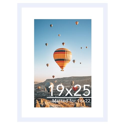 Image of JCJMY 19x25 Picture Frame with 16x22 Mat, Display Photo 16x22 with Mat or 19 x 25 Without Mat, Wall Hanging Large 19 by 25 Poster Frame with Plexiglass, White