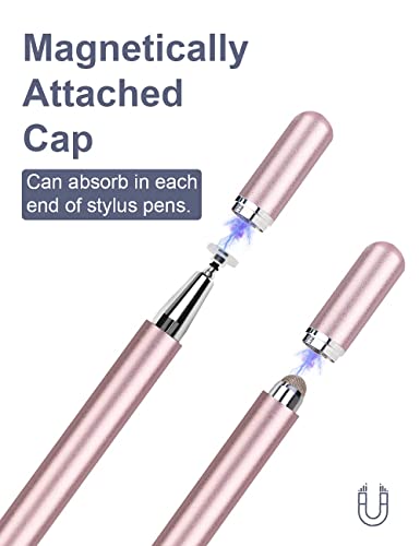 Stylus Pens For Touch Screens, Disc & Fiber Stylus With Magnetically Attached Cap（White + White & Rosegold） #TOP6