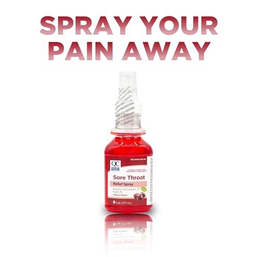 Quality Choice Sore Throat Relief Spray, Cherry Flavor, 6 oz - Cold and Flu Numbing Solution, On-Contact Sore Throat Relief, Effective Cough Medicine for Fast, Soothing Comfort