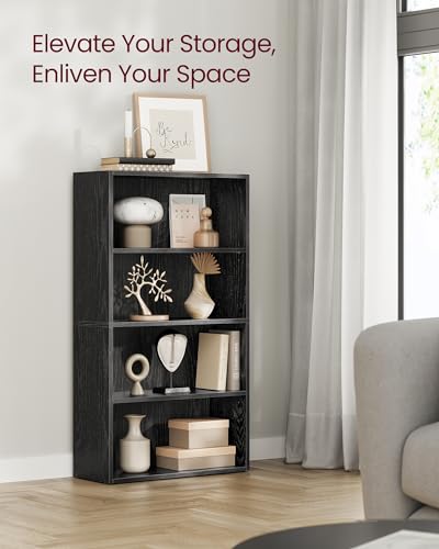 VASAGLE Custos Collection - Bookshelf, 4-Tier Bookcase, Book Shelf, Open Storage Shelf, 9.4 x 23.6 x 42.4 Inches, for Living Room, Home Office, Dinning Room, Ebony Black ULBC164T56 - Image 5
