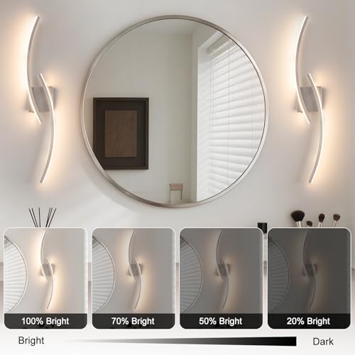 Image of Hardwired 3000~6000K Modern Wall Sconce, 31.5IN Silver LED Wall Light Fixtures Brushed Nickel Wall Lights for Bedroom, Living Room, Hallway and Bedside Wall Lamp