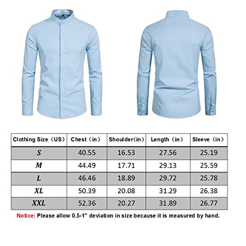 Vancoog Men's Banded Collar Solid Long Sleeve Button Down Point Collar Work Tuxedo Shirt Camisas De Hombre-Black-M #TOP4