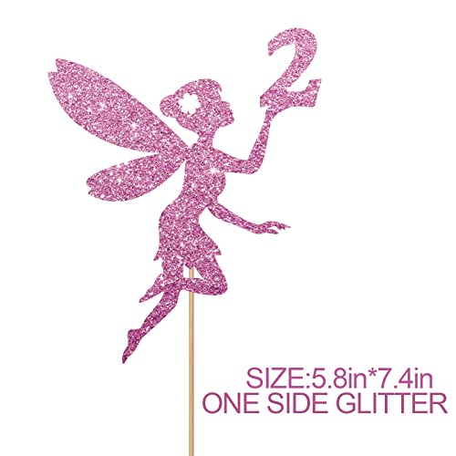 Pink Fairy 2Nd Birthday Cake Topper For Baby Girl Birthday Party Decor, Fairy Two Cake Topper, Glitter Fairy Garden Two Years Old Birthday Party Decoration Supplies #TOP1