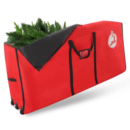 Lemecima Bolsa de Almacenamiento para Árbole de Navidad, Bolsa Grande Oxford Premium, con Asa Reforzada Resistente, Cremallera de 2 Vías y Ruedas, (Rojo, 165x40x74 cm) Cover