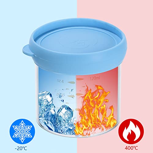 Glass Food Jars With Lids Set Of 6, 4Oz Small Glass Storage Containers, Stackable, Leak-Proof, Freezer To Microwave Safe, Blue #TOP3