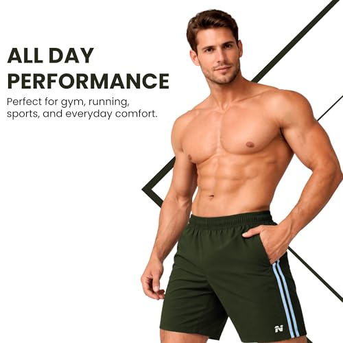 Image of NINQ Men's Sports Shorts with White Side Patti Design | Running Shorts for Men Gym Shorts for Men Workout | Stylish Mens Shorts Casual Wear Sports Shorts.