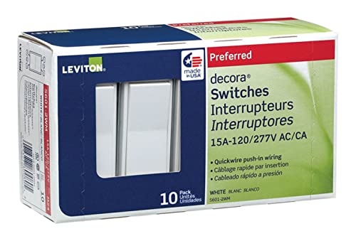 Leviton Decora Single-Pole Switch, 10-Pack, 15 Amp, 5601-2WM, White by Leviton - Image 2