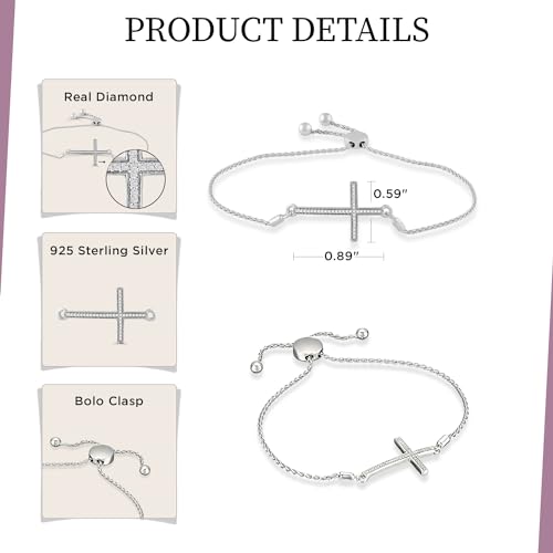 Jewelili Sterling Silver Cross and Evil Eye Bolo Bracelet fo Women | 1/10 CTTW Natural White Round Diamonds | Wheat Chain | Fine Jewelry with Gift Box | Timeless Fashion Jewelry Gift for Her3