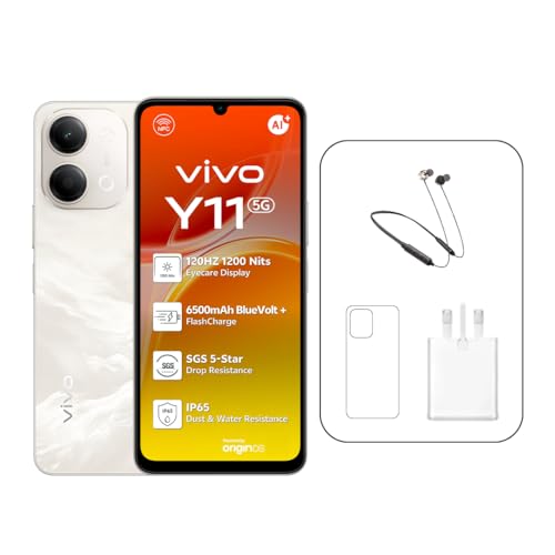 vivo Y11 5G (Gold 4+4GB RAM 128 GB) 44W charger | 120 Hz| IP65 | NFC | Exclusive Neckband 24 Months Warranty and 6 Months Screen Protection