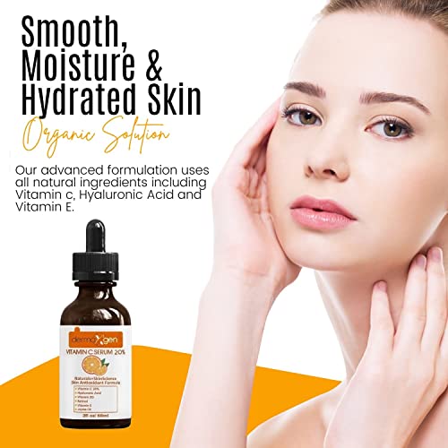Dermaxgen 20% Vitamin C Serum + Hyaluronic Acid + Retinol + Vitamin E + Vitamin B Pure Organic- Boost Skin Collagen, Moisturizer, Anti Aging & Wrinkle Facial Serum (2 Fl Oz) #TOP3