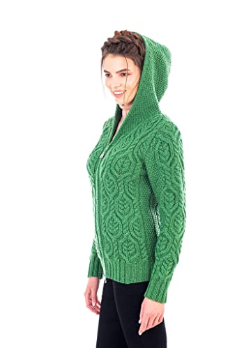 Image of SAOL Women's Hooded Zip Cardigan - Pure Merino Wool Irish Sweater - Warm & Breathable Outer Layer
