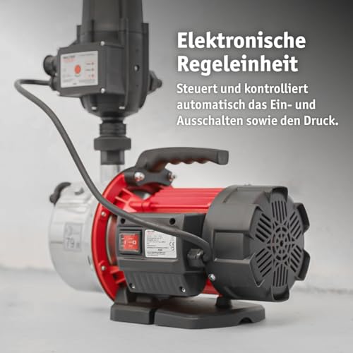 WALTER Hauswasserautomat 1100 W, Wasserpumpe, Trockenlaufschutz, Hauswasserwerk zur Wasserversorgung...