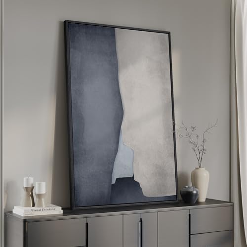 Framed Blue Abstract Wall Art, 1 Piece Large Modern Canvas