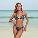 CAZEOUU Women's Zebra Print Bikini Set - Tie Front Adjustable Straps Halter Neck Padded Wirefree Swimsuit Coffee/Emerald Green S-L (US, Alpha, Small, Regular, Regular, Standard, Blue)