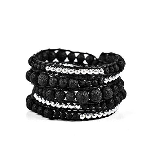 Spirit Wrist Narmada Wrap Beaded Bracelets – Boho Bracelets For Women & Men – Lava Stone + Silver Zinc Bead Bracelet – Handmade In Bali Women’s & Mens Bracelet – Great Gift For Women & Men #TOP5