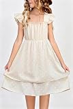 PopReal Tween Girls Summer Dresses Kids Double Hem Layer Ruffle Sleeve Polka Dot Dress White 5t