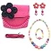 Produktbild Kleine Mädchen Tasche Schönheit Set Plüsch Handtasche + Blumenförmige Clip-ON Ohrringe + Halskette und Armband Set (blau), Cifhvd508 (Color : Hot Pink)