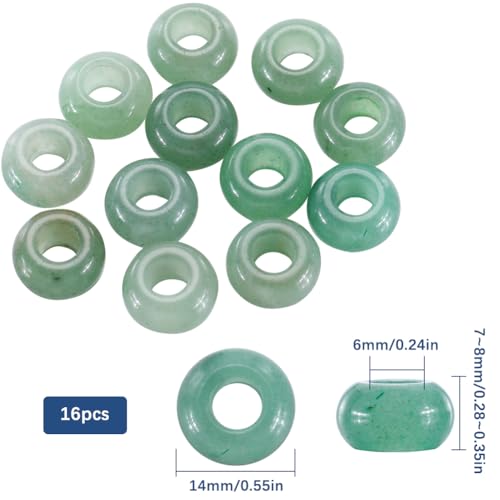 SUNNYCLUE 1 Box 16Pcs Green Aventurine Large Hole Beads 6mm Natural Stone European Bead Bulk Round Gemstone Rondelle Loose Spacer Beads for Bracelets jewellery Making DIY Necklace Earrings Beginner - Image 2