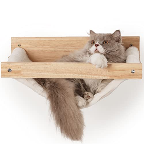 FUKUMARU Hammock Wall Mounted Cat Beds and Perches, Wooden Kitten Walls Furniture, Stable Cats Shelves for Sleeping, Playing, Climbing, and Lounging, Black Stripe