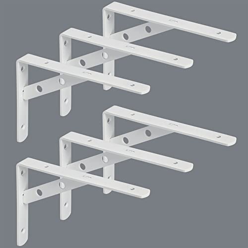 Sayayo 6 Pack Shelf Brackets Heavy Duty Wall Brackets for Shelves Stainless Steel 8-Inch, 4MM Thick Triangle Shelf Supports for Wood White, EJ6100W-6P