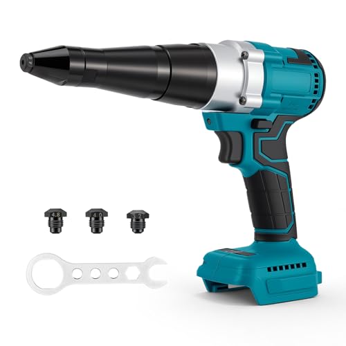 Trsaow Remachadora a batería de 18V con motor sin escobillas, compatible con baterías Makita 18V serie BL (sin batería ni cargador), incluye 3 mandriles para remaches de aluminio y acero inoxidable de