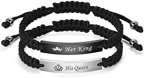 JewelryWe His or Hers Matching Set Couple Bracelets Stainless Steel Adjustable Relationship Bracelets