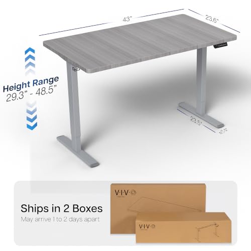Image of VIVO Dark Gray 43 x 24 in Standing Desk, DESK-KIT-1G4G | Electric, Holds 220 lbs, Sit Stand, Height Adjustable, Solid One-Piece Table Top, Memory Presets, 1B Series, Gray Frame