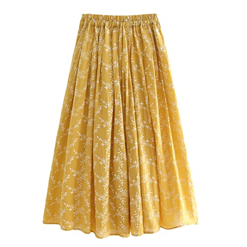 Jupe longue plissée rétro d'été élastique jaune 34 : restez au frais avec style