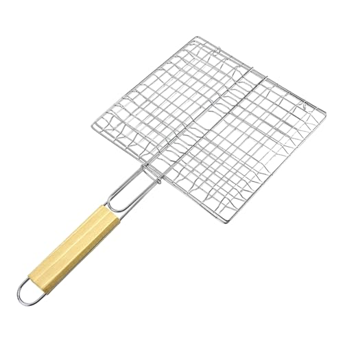 Cesta De Parrilla De Pescado - Cesta De Parrilla De Barbacoa De Acero Inoxidable Portátil | Cestas De Soporte De Parrilla De Pescado Con Mango De Madera | Accesorios Para Cocinar A La Parrilla De Cama