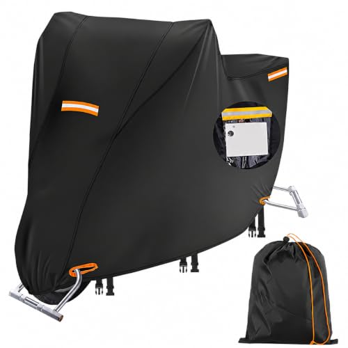 Bache Moto Exterieur Etanche Universelle Extérieure Robuste: Protection Supérieure avec Fenêtre de Plaque d'Immatriculation & 4 Bandes Réfléchissantes - XXL(225x95x125 cm)