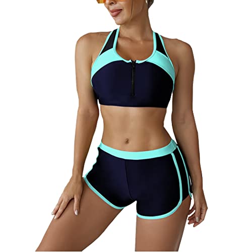 DISSA Damen Racerback Bikini Set Elastische Blau-2 Zweiteiliger Badebekleidung für Frauen Bademode,XL,S0107