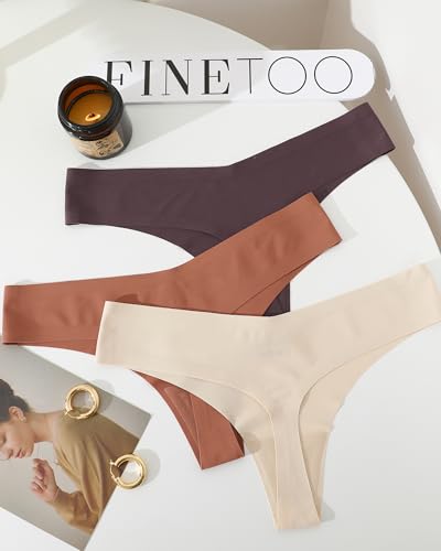 Image of FINETOO Seamless Thongs for Women Sexy No Show Panties Invisible V-waisted Stretch Lingerie Underwear 6 Pack