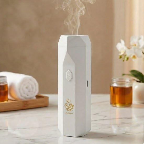 Bakhoor Kamm & Elektro Weihrauchbrenner – Tragbare Haar Aroma Diffusor – USB Wiederaufladbar – Für Haar & Interieur – Rauchfrei & Sicher – Luxus Geschenkbox – Weiß