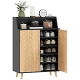 HOMCOM Zapatero de 2 Puertas en Espiga, Negro y Natural