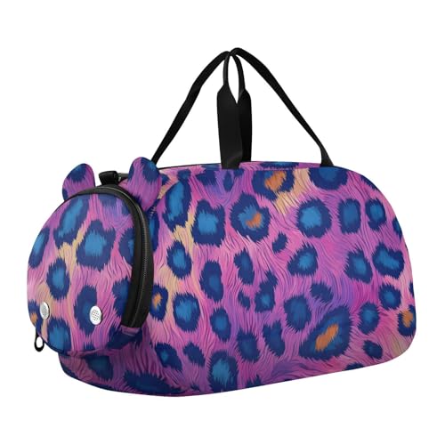 Duffle Bag Kids Gym Bag with Shoes Compartment & Wet Separation Overnight Travel Bag Pink Purple Blue Leopard Print for Girl Boy