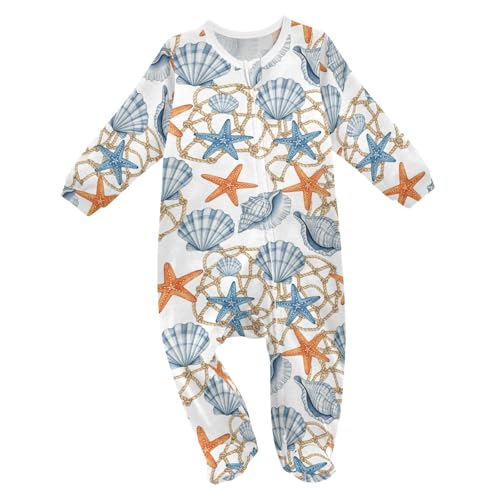 Emelivor Nautical Seashells Starfish Baby Newborn Pajamas Outfits Infant Footed Pjs with Zipper for Girls Boys